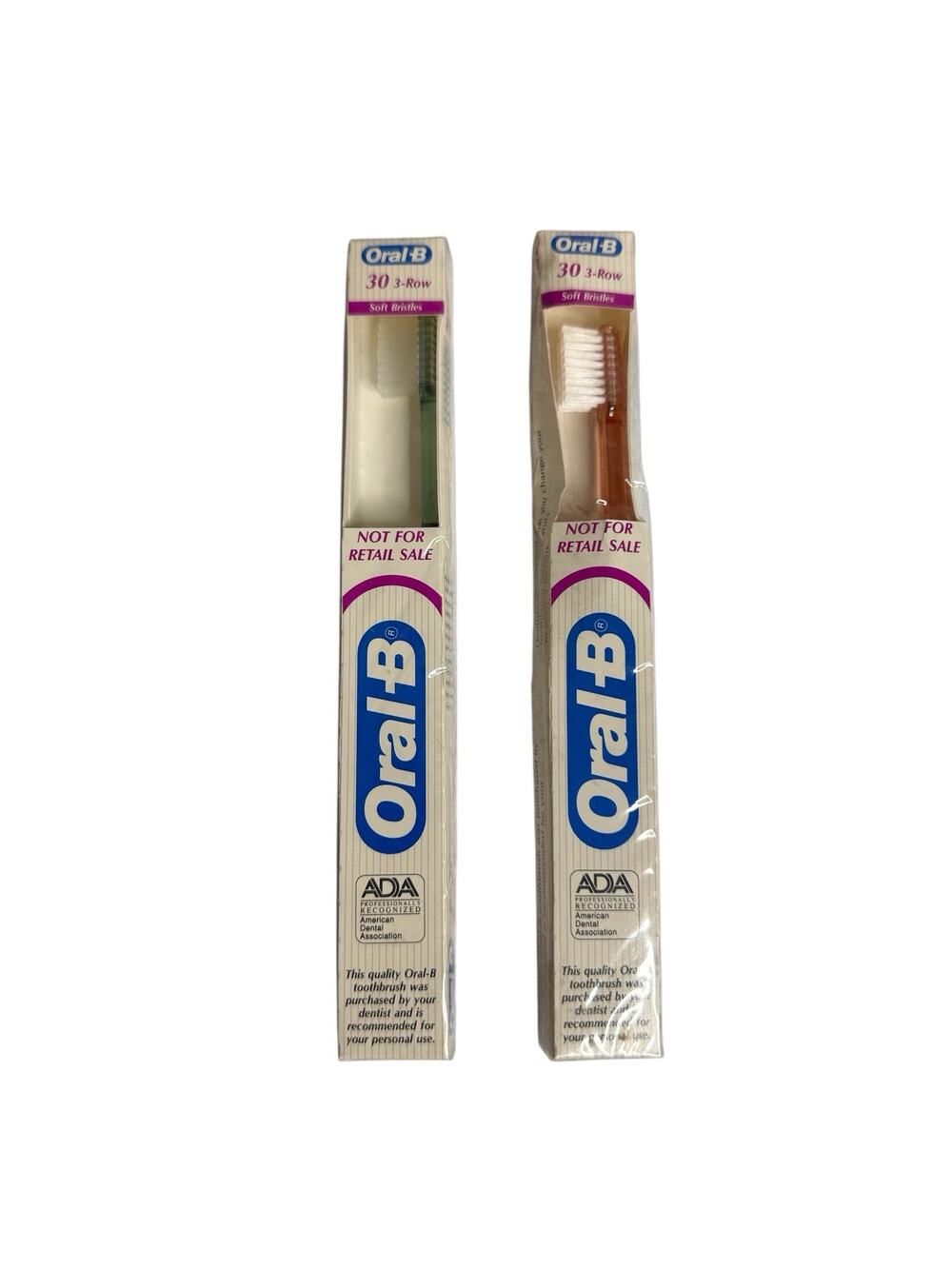 Oral-B 30 3-Row Soft Bristles Adult Toothbrush’s 1988 Lot of 2 Vintage USA